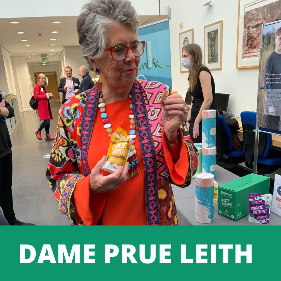 Dame Prue Leith tasting Fodilicious Cookie Buttons Ginger Crunch 